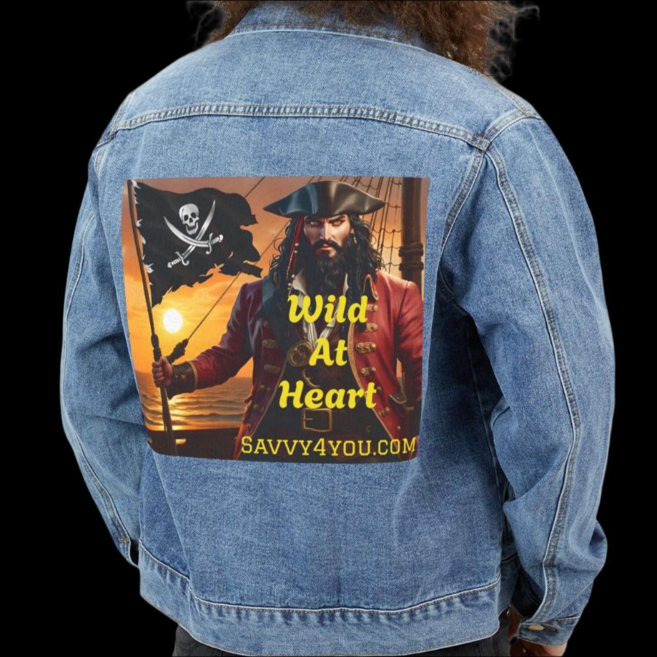 Blackbeard Wild at Heart Pirate-Themed Men's Denim Jacket, Fashion for Men, Casual Wear for All Occasions, Birthday Gift, Nautical Style