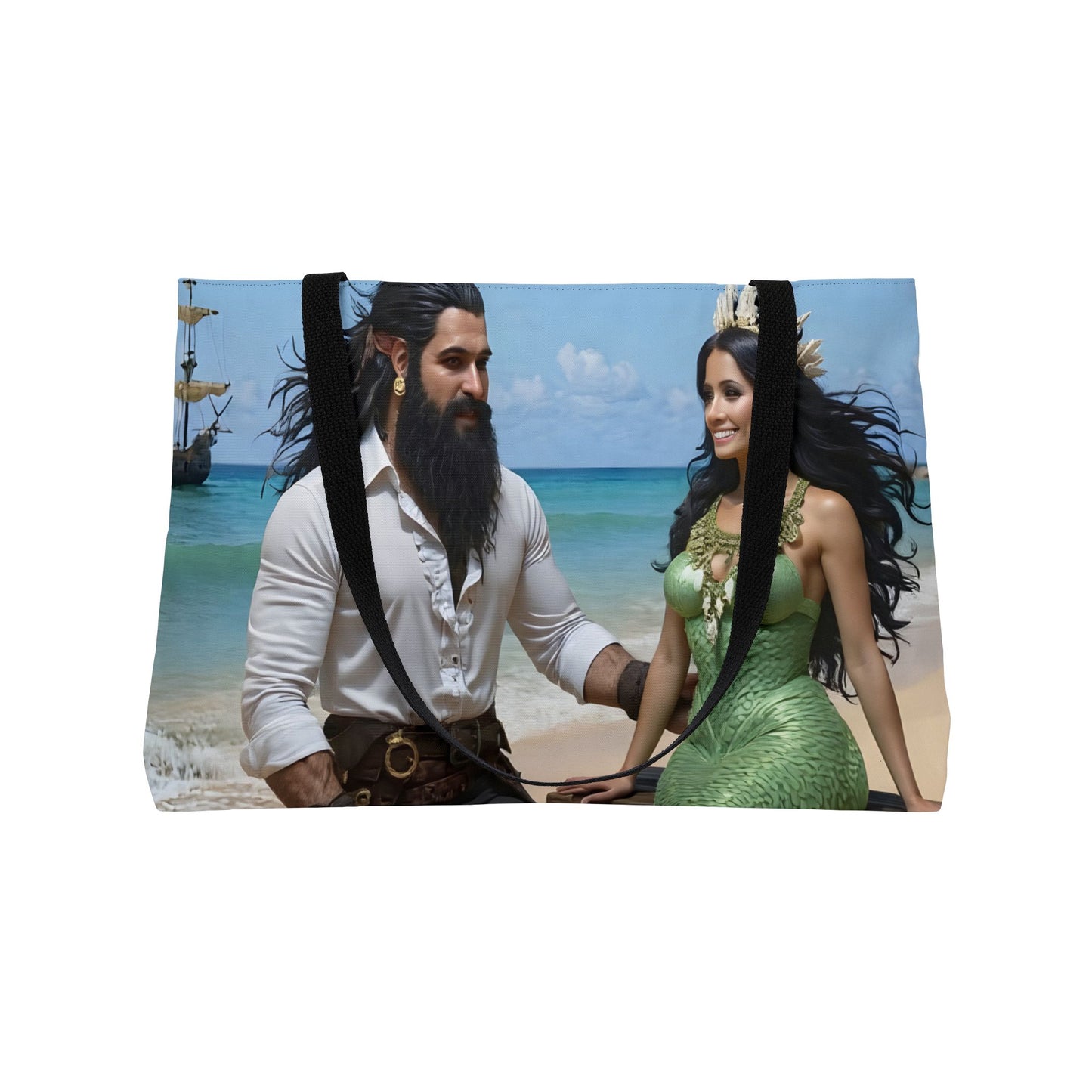 Blackbeard meeting the mermaid Myrtle Fantasy Pirate Weekender Tote Bag, Beach Bag, Travel Tote, Bohemian Style Bag, Gift for Pirate Lovers, Vacation Essentials