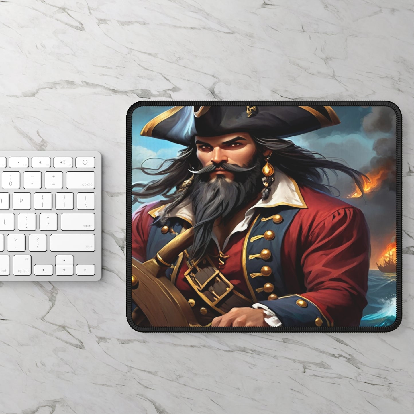 Captain Blackbeard Gamer Mousepad, Gamer Gift, Nautical Mousemat, Gaming Accessories, Fantasy Art