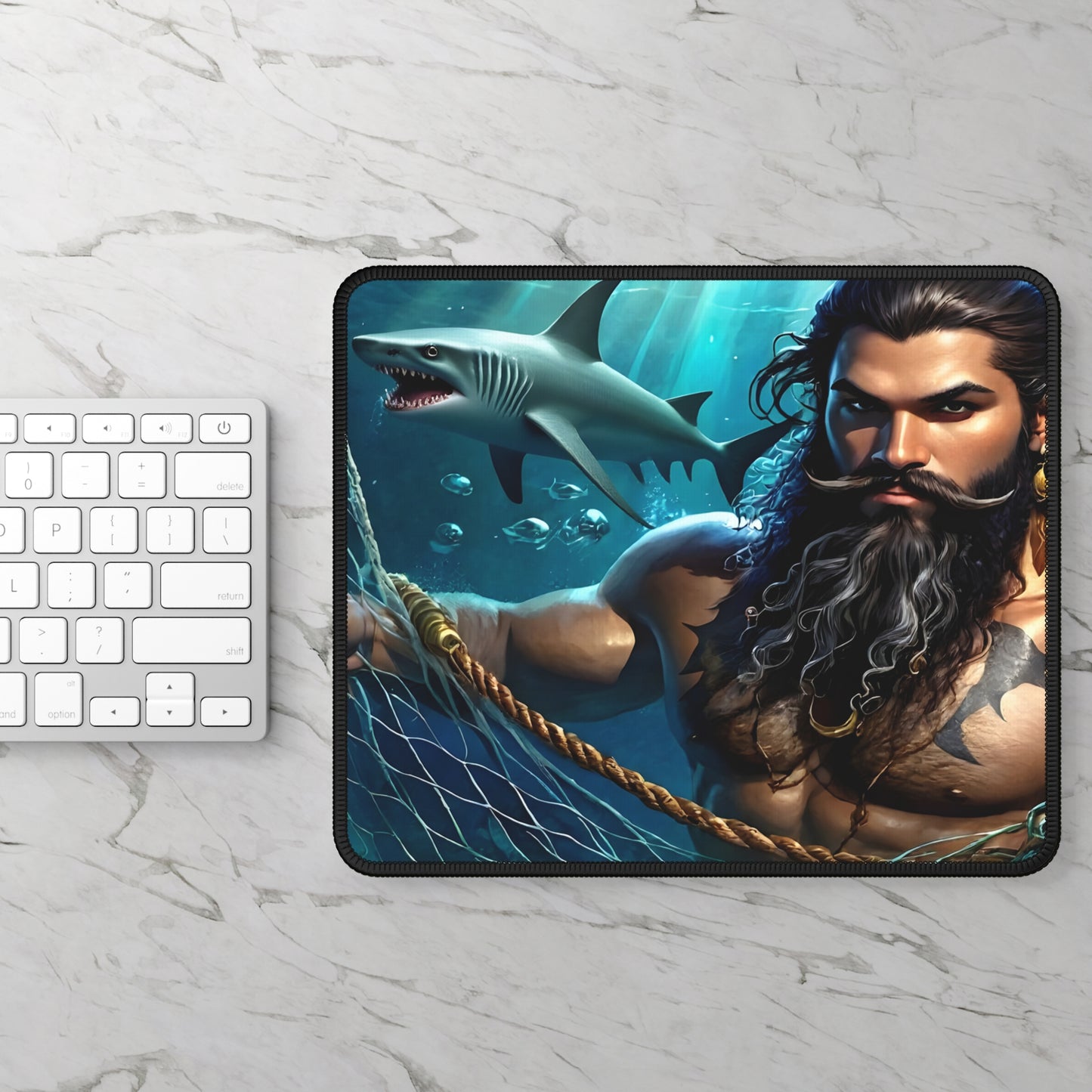 Blackbeard - Shark Tank Fantasy Gamer Mousepad, Gamer Gift, Nautical Mousemat, Gaming Accessories, Fantasy Art