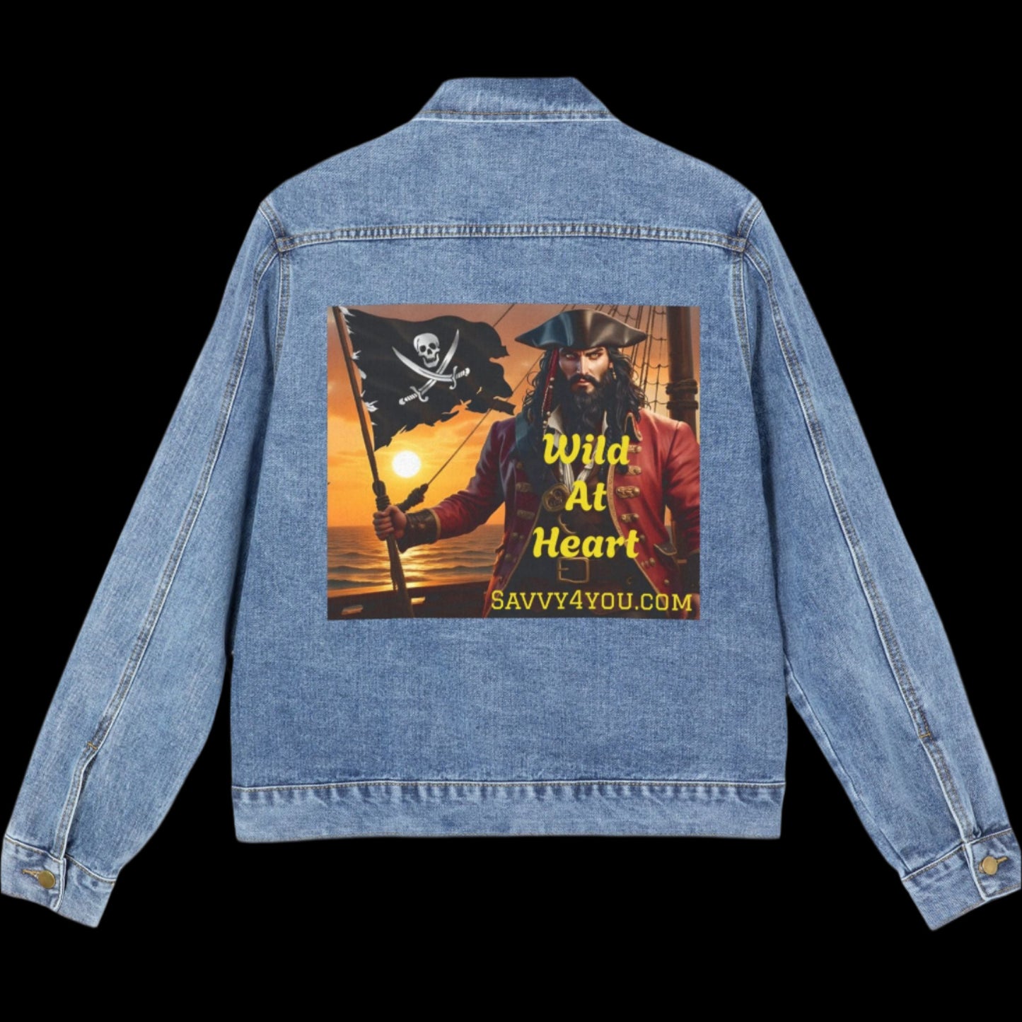 Blackbeard Wild at Heart Pirate-Themed Men's Denim Jacket, Fashion for Men, Casual Wear for All Occasions, Birthday Gift, Nautical Style
