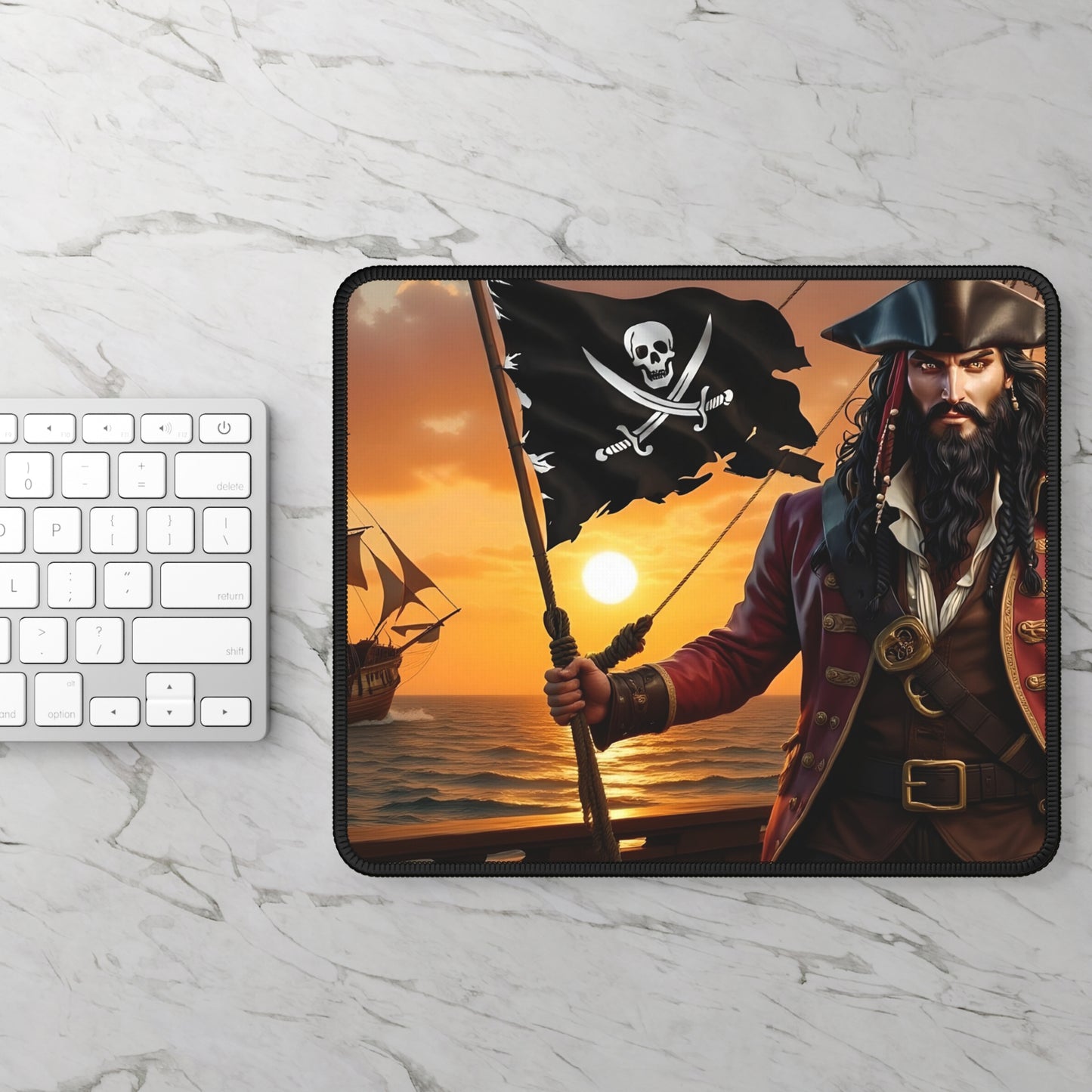 Blackbeard Pirate Flag Gamer Mousepad, Gamer Gift, Nautical Mousemat, Gaming Accessories, Fantasy Art
