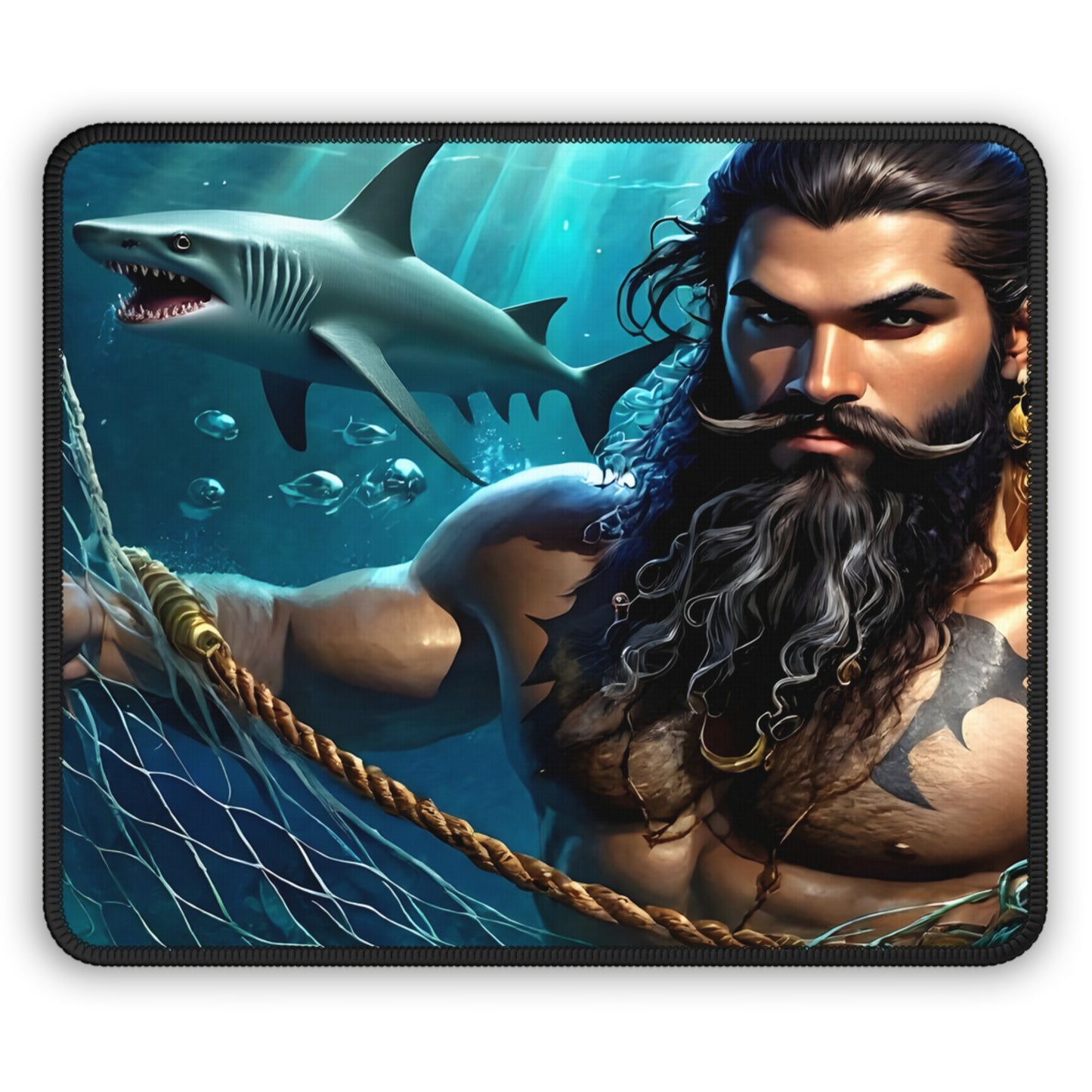 Blackbeard - Shark Tank Fantasy Gamer Mousepad, Gamer Gift, Nautical Mousemat, Gaming Accessories, Fantasy Art