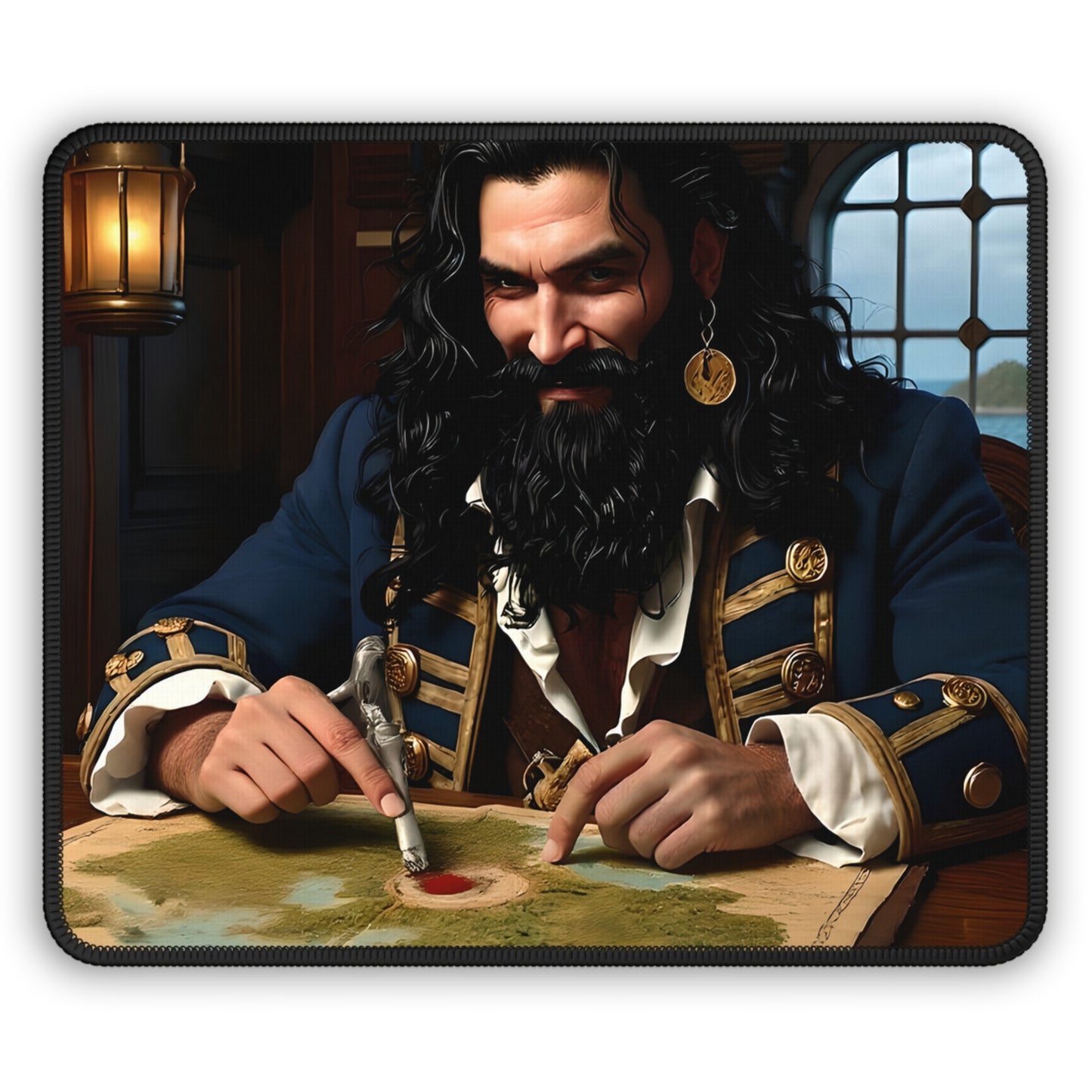 Blackbeard Next Move Mousepad, Gamer Gift, Nautical Mousemat, Gaming Accessories, Fantasy Art