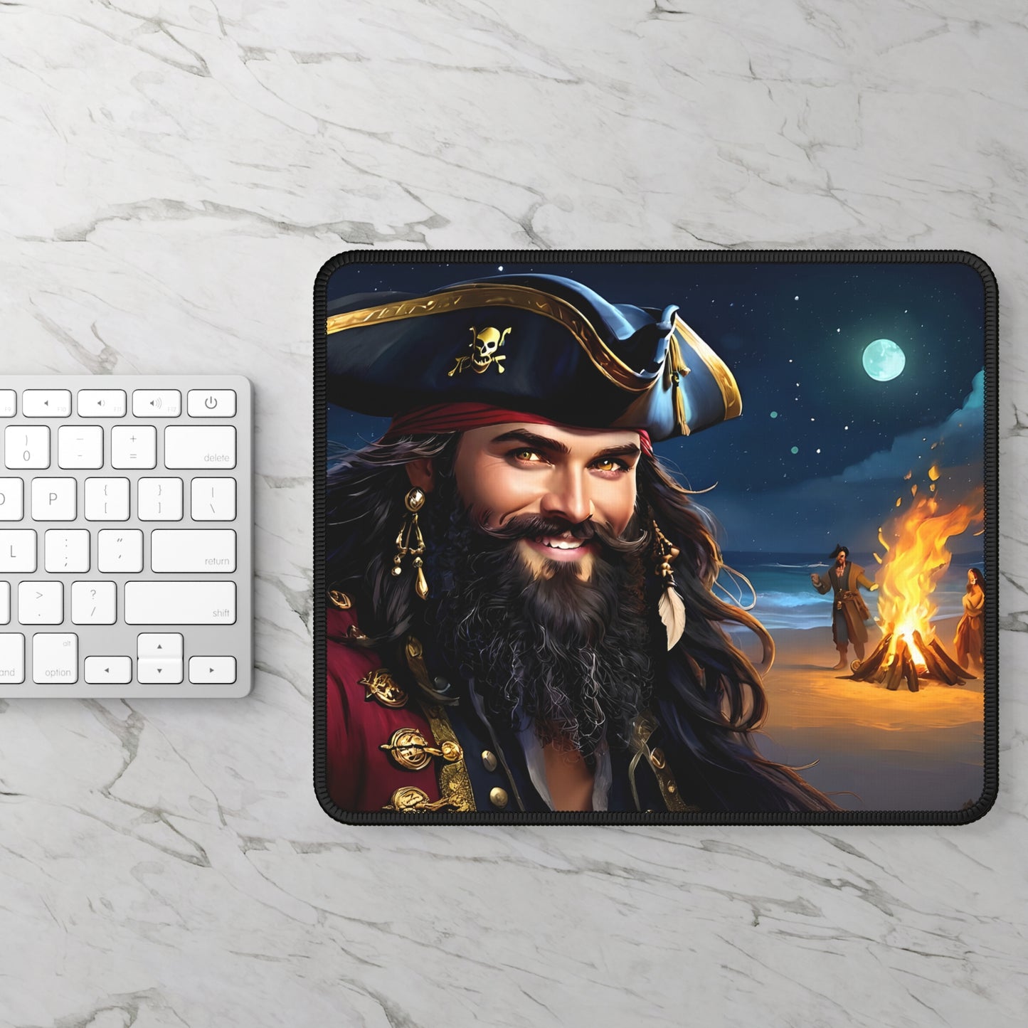Blackbeard - Bonfire Nights Gamer Mousepad, Gamer Gift, Nautical Mousemat, Gaming Accessories, Fantasy Art