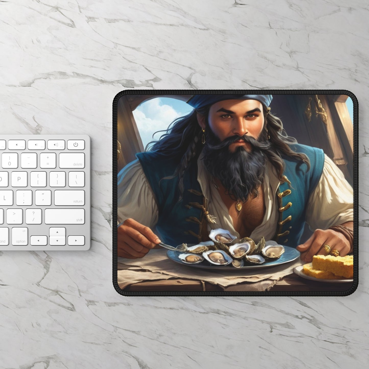 Blackbeard Seafood - Eat Like a Captain Gamer Mousepad, Gamer Gift, Nautical Mousemat, Gaming Accessories, Fantasy Art