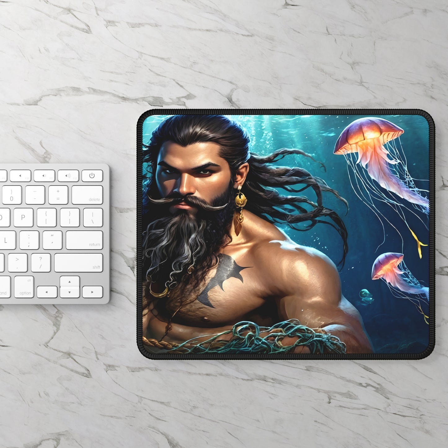 Blackbeard Man-O-War Fantasy Gamer Mousepad, Gamer Gift, Nautical Mousemat, Gaming Accessories, Fantasy Art