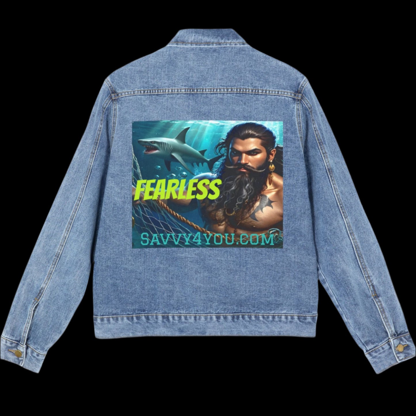 Blackbeard - Shark Tank Men's Denim Jacket - Casual Wear, Trendy Street Style, Vintage Fashion, Gift for Him, Summer Apparel