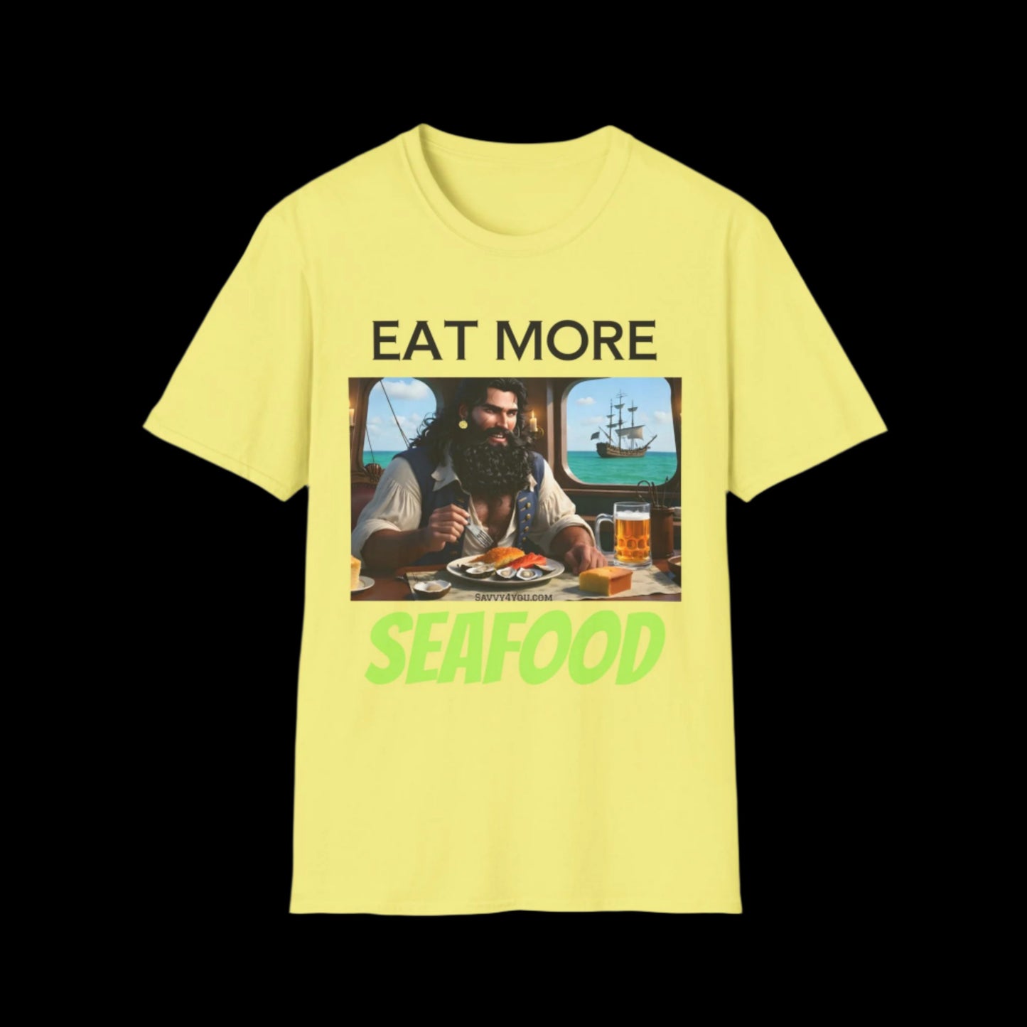 Blackbeard - EAT MORE SEAFOOD T-Shirt for Tees Lovers, American Flag Shirt, Unisex Graphic Tee, Casual Summer Wear, Gift for Pirate Fans