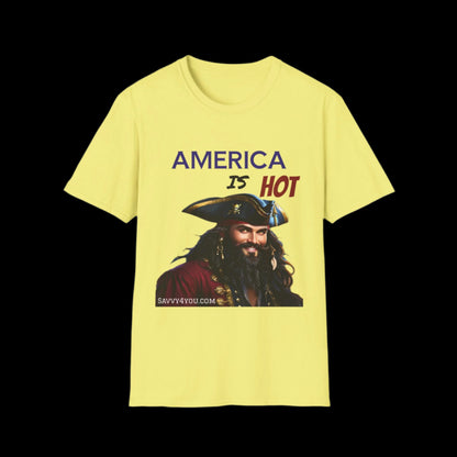 America is HOT Pirate T-Shirt for Tees Lovers, American Flag Shirt, Unisex Graphic Tee, Casual Summer Wear, Gift for Pirate Fans