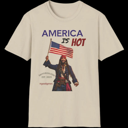 America is HOT Pirate T-Shirt for Tees Lovers, American Flag Shirt, Unisex Graphic Tee, Casual Summer Wear, Gift for Pirate Fans