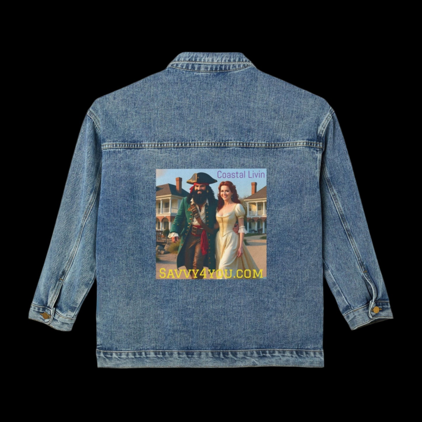 Blackbeard Coastal Livin Pirate Women's Denim Jacket, Casual Denim Wear, Pirate Jacket, Summer Layering, Trendy Fashion Statement