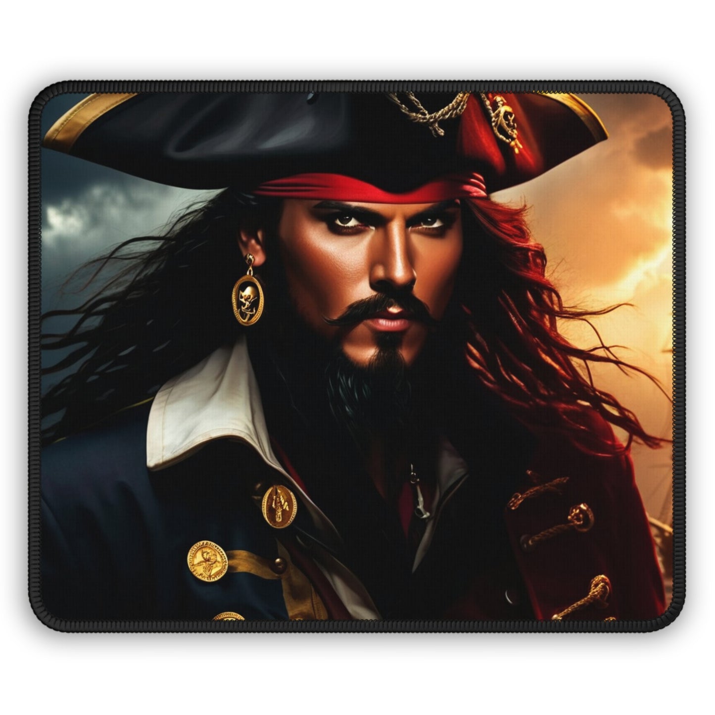Blackbeard - Pirate of the Carolinas Gamer Mousepad, Gamer Gift, Nautical Mousemat, Gaming Accessories, Fantasy Art