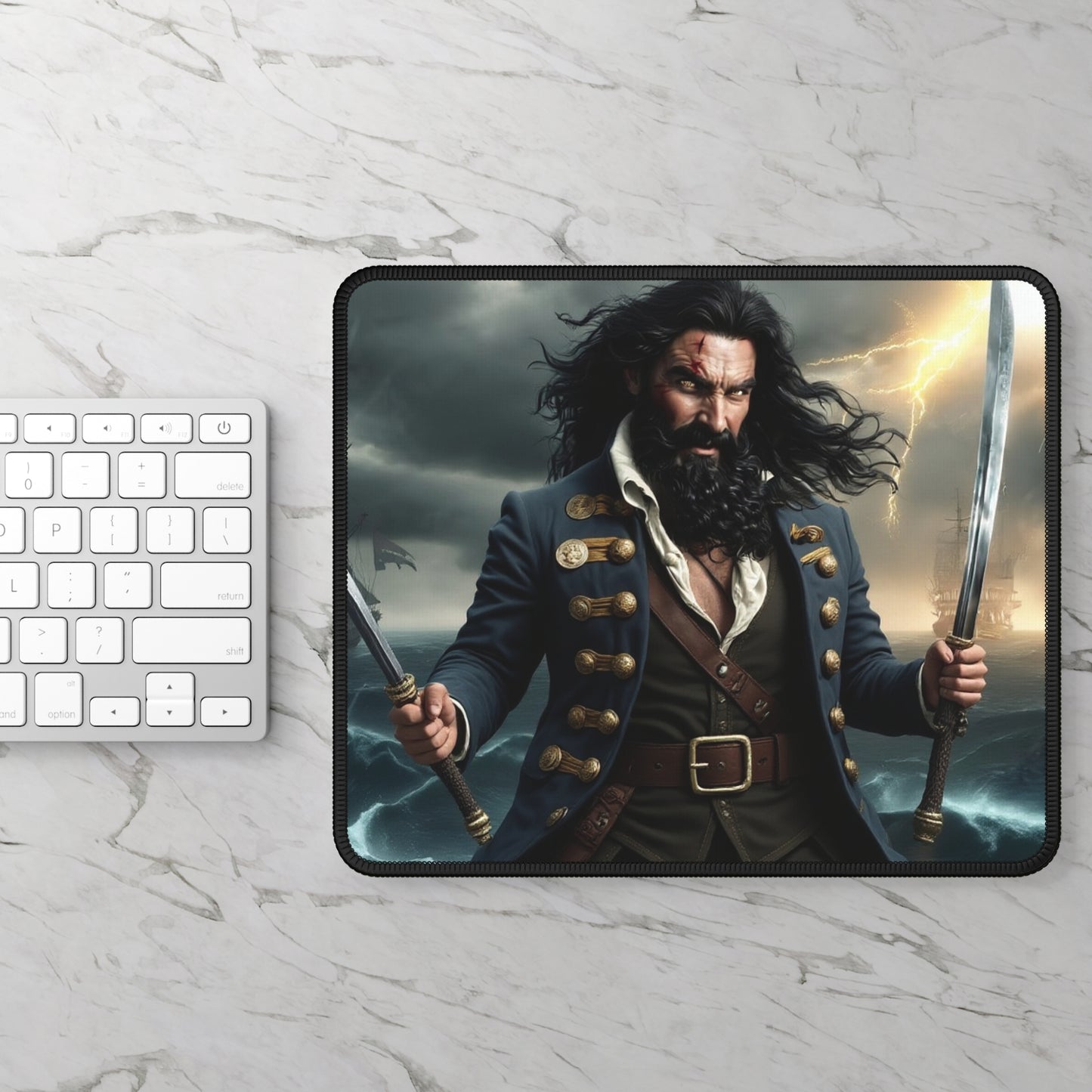 Blackbeard - Man of Steel Gamer Mousepad, Gamer Gift, Nautical Mousemat, Gaming Accessories, Fantasy Art