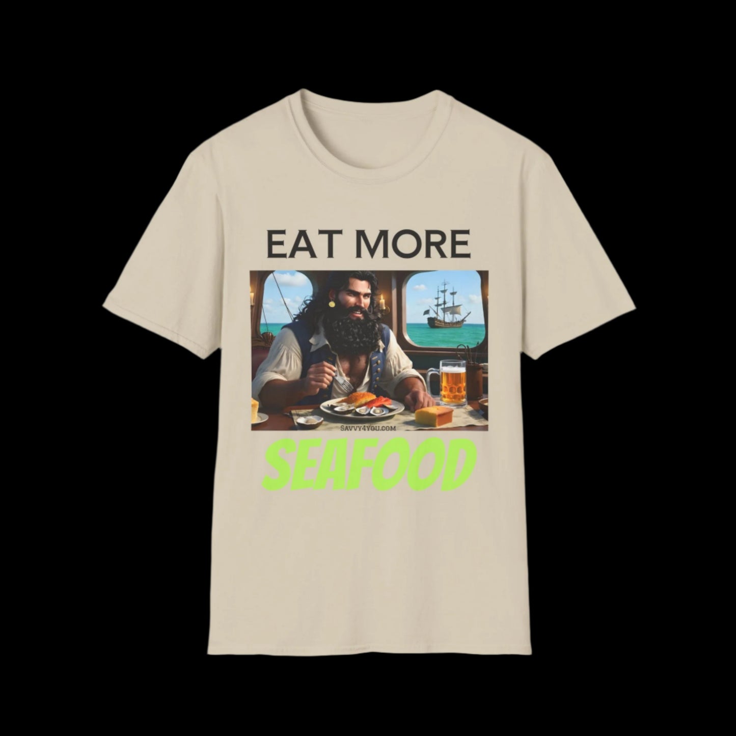 Blackbeard - EAT MORE SEAFOOD T-Shirt for Tees Lovers, American Flag Shirt, Unisex Graphic Tee, Casual Summer Wear, Gift for Pirate Fans