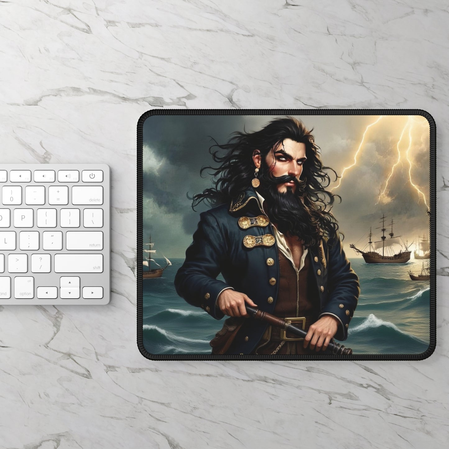 Blackbeard Military Strategist Mousepad, Gamer Gift, Nautical Mousemat, Gaming Accessories, Fantasy Art