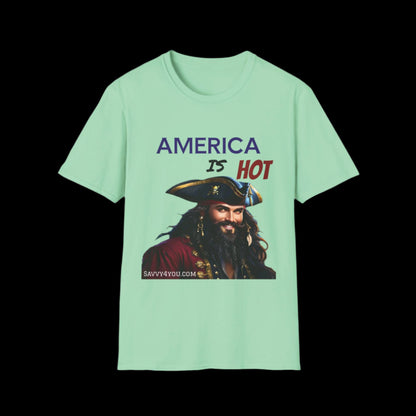 America is HOT Pirate T-Shirt for Tees Lovers, American Flag Shirt, Unisex Graphic Tee, Casual Summer Wear, Gift for Pirate Fans