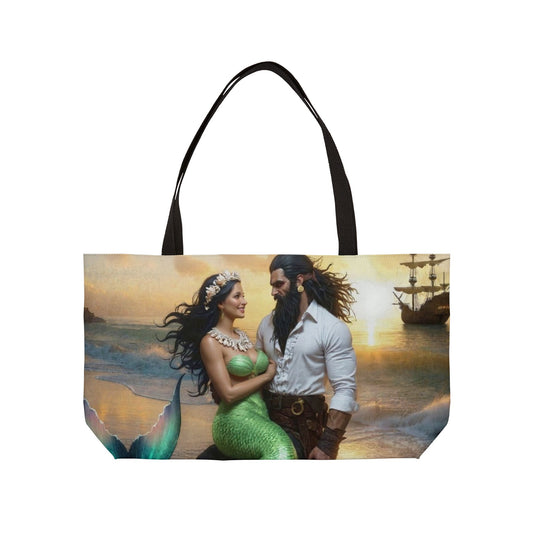 Blackbeard meeting the mermaid Myrtle Fantasy Pirate Weekender Tote Bag, Beach Bag, Travel Tote, Bohemian Style Bag, Gift for Pirate Lovers, Vacation Essentials