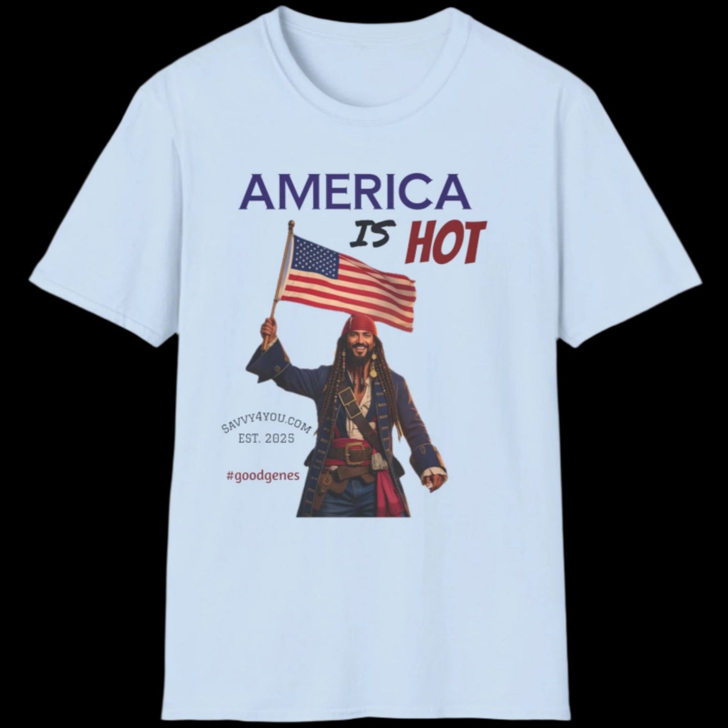 America is HOT Pirate T-Shirt for Tees Lovers, American Flag Shirt, Unisex Graphic Tee, Casual Summer Wear, Gift for Pirate Fans