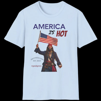 America is HOT Pirate T-Shirt for Tees Lovers, American Flag Shirt, Unisex Graphic Tee, Casual Summer Wear, Gift for Pirate Fans