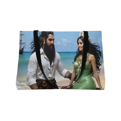Blackbeard meeting the mermaid Myrtle Fantasy Pirate Weekender Tote Bag, Beach Bag, Travel Tote, Bohemian Style Bag, Gift for Pirate Lovers, Vacation Essentials