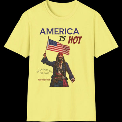 America is HOT Pirate T-Shirt for Tees Lovers, American Flag Shirt, Unisex Graphic Tee, Casual Summer Wear, Gift for Pirate Fans