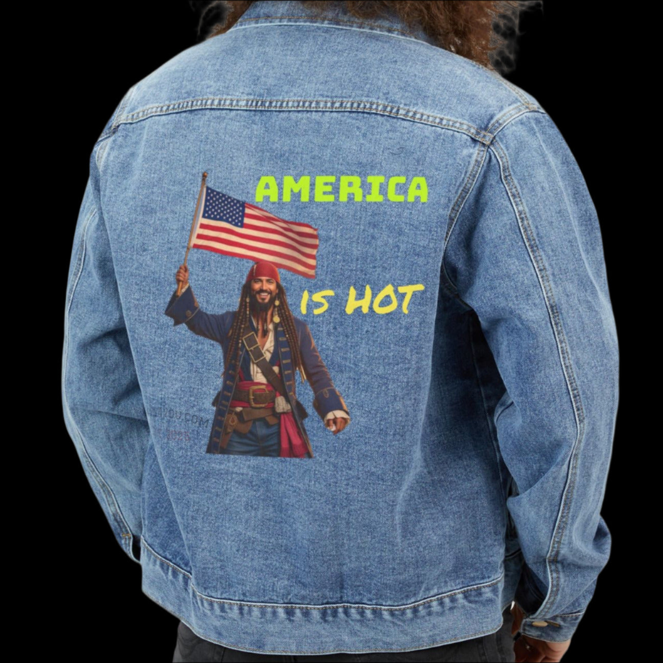 Blackbeard - America is HOT Men's Denim Jacket, American Pride Outerwear, Casual Cool Style, Independence Day Fashion, Gift for Him