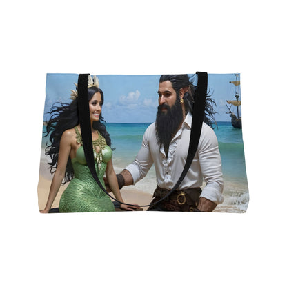 Blackbeard meeting the mermaid Myrtle Fantasy Pirate Weekender Tote Bag, Beach Bag, Travel Tote, Bohemian Style Bag, Gift for Pirate Lovers, Vacation Essentials