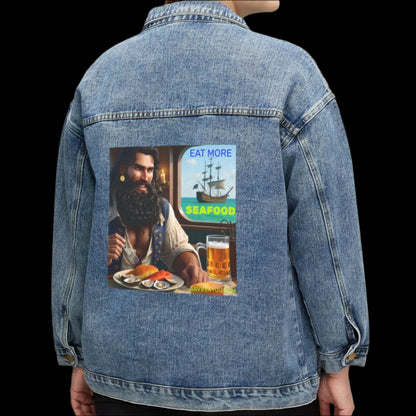 Blackbeard - Eat More Seafood Women's Denim Jacket, Casual Pirate Jacket, Summer Layering, Boho Chic, Gift for Friends, Fashion [...]