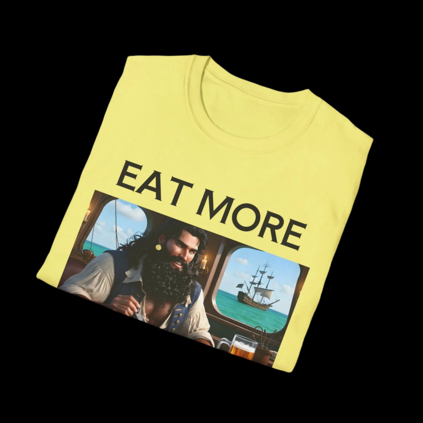 Blackbeard - EAT MORE SEAFOOD T-Shirt for Tees Lovers, American Flag Shirt, Unisex Graphic Tee, Casual Summer Wear, Gift for Pirate Fans