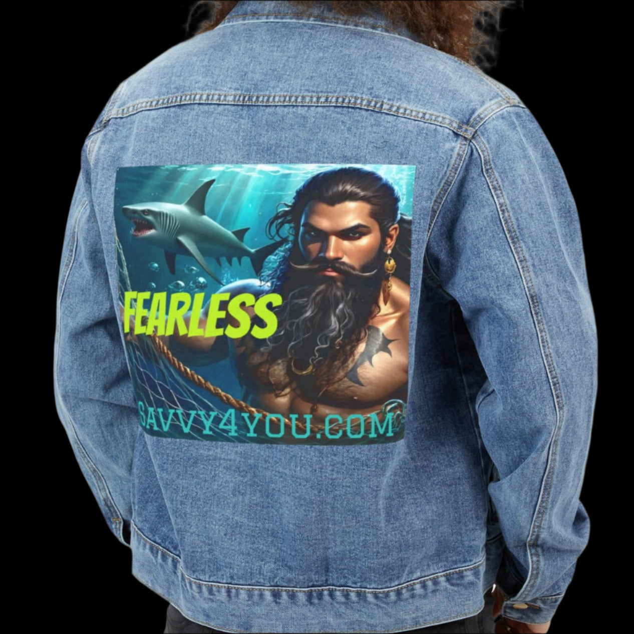 Blackbeard - Shark Tank Men's Denim Jacket - Casual Wear, Trendy Street Style, Vintage Fashion, Gift for Him, Summer Apparel