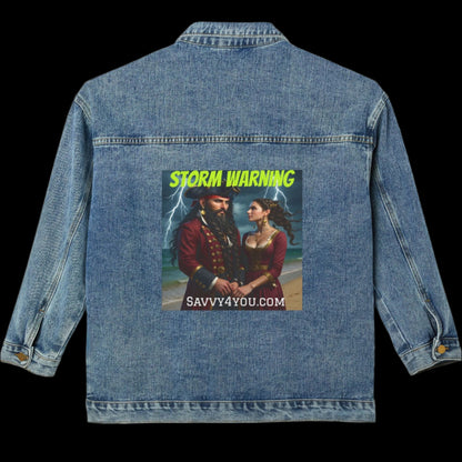 Blackbeard - Storm Warning Womens Denim Jacket, Romantic Pirate Denim Jacket, Casual Outerwear, Vintage Style, Unique Gift, Trendy Fashion for Women