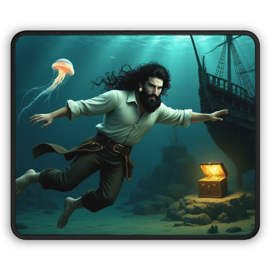 Blackbeard Shipwreck Underwater Gamer Mousepad, Gamer Gift, Nautical Mousemat, Gaming Accessories, Fantasy Art