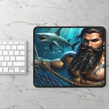 Blackbeard - Shark Tank Fantasy Gamer Mousepad, Gamer Gift, Nautical Mousemat, Gaming Accessories, Fantasy Art