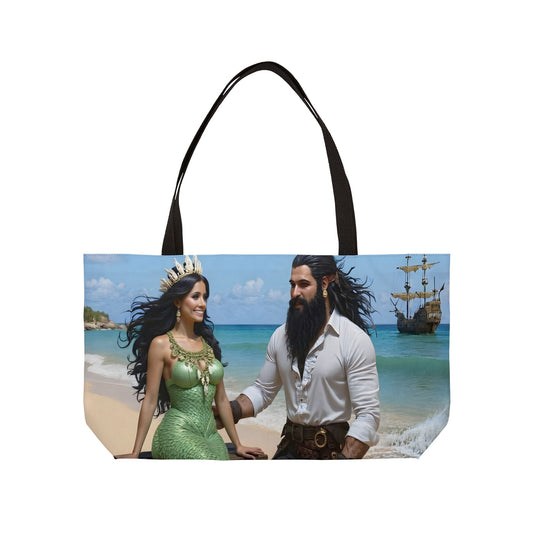 Blackbeard meeting the mermaid Myrtle Fantasy Pirate Weekender Tote Bag, Beach Bag, Travel Tote, Bohemian Style Bag, Gift for Pirate Lovers, Vacation Essentials