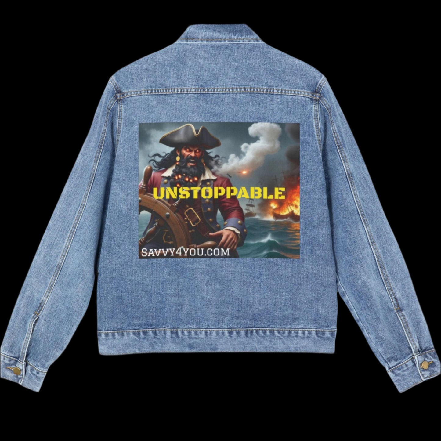 Blackbeard - UNSTOPPABLE Men's Pirate Denim Jacket | Vintage Style, Casual Wear, Gift for Him, Festival Fashion, Eco-Friendly