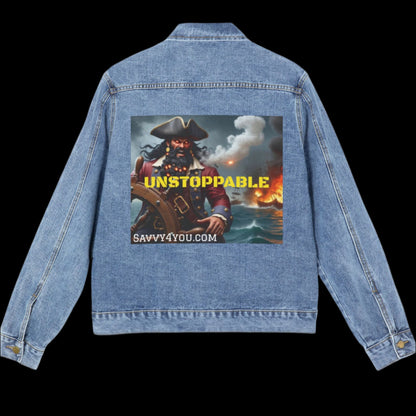 Blackbeard - UNSTOPPABLE Men's Pirate Denim Jacket | Vintage Style, Casual Wear, Gift for Him, Festival Fashion, Eco-Friendly