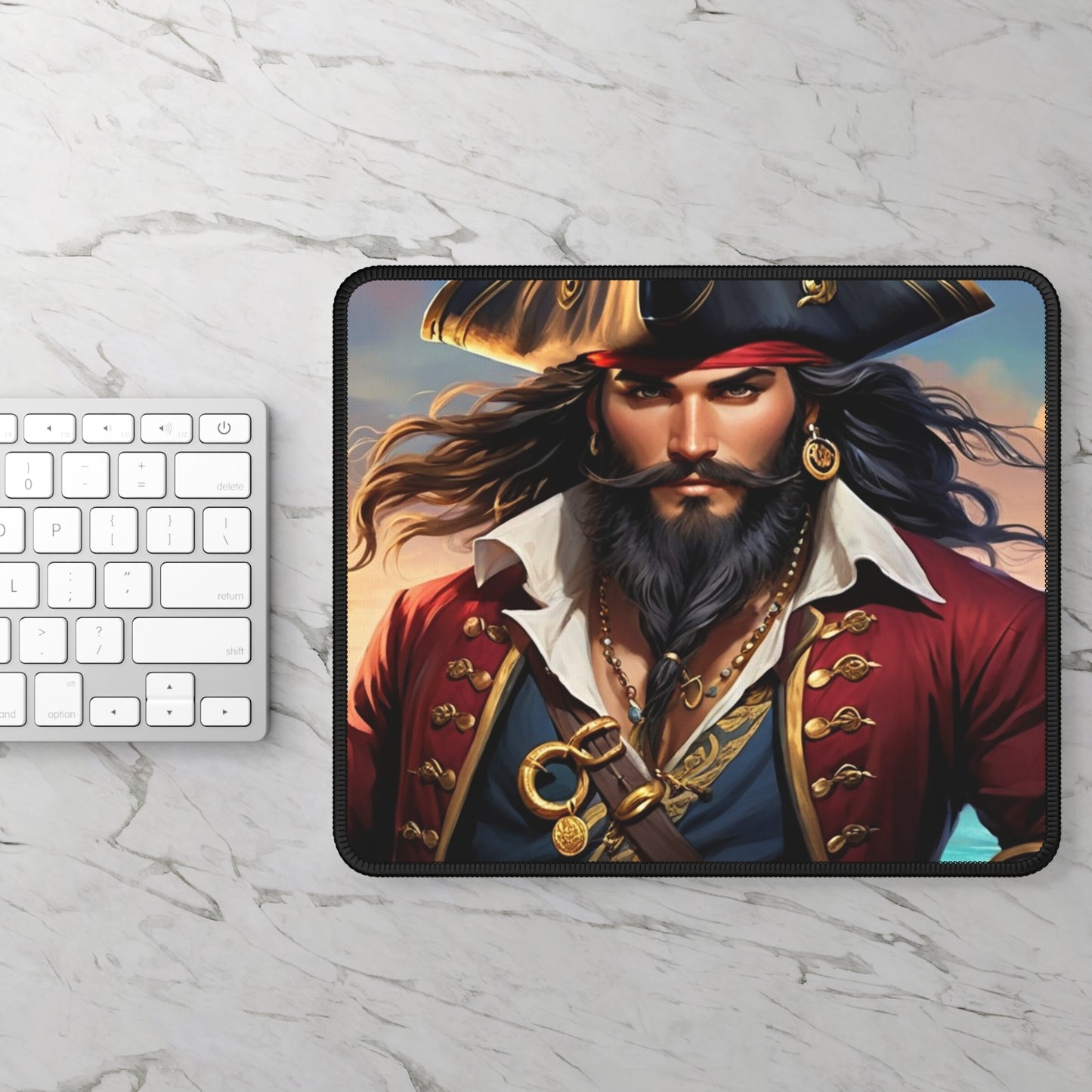 Blackbeard Pirate in Tortuga Gamer Mousepad, Gamer Gift, Nautical Mousemat, Gaming Accessories, Fantasy Art