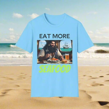 Blackbeard - EAT MORE SEAFOOD T-Shirt for Tees Lovers, American Flag Shirt, Unisex Graphic Tee, Casual Summer Wear, Gift for Pirate Fans