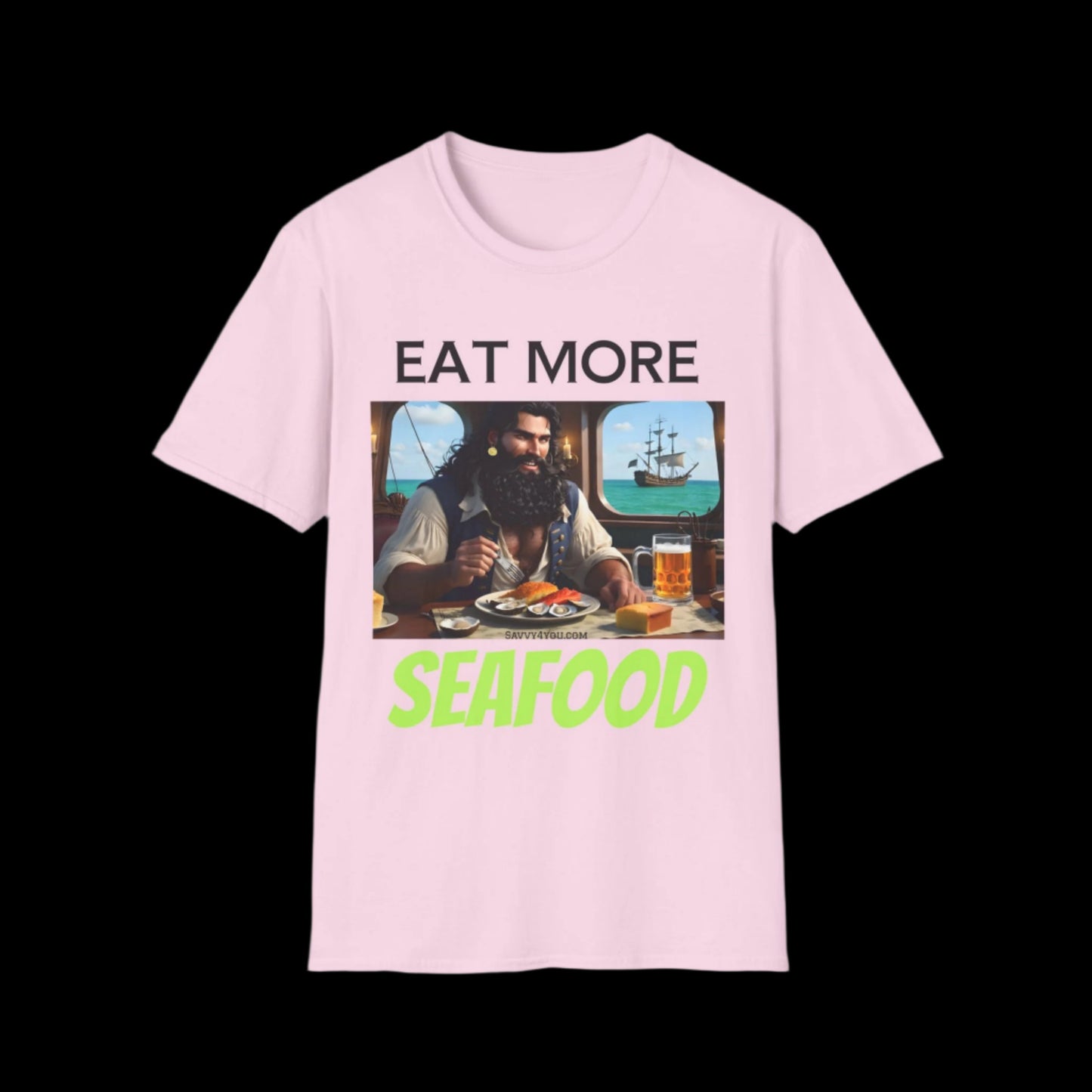 Blackbeard - EAT MORE SEAFOOD T-Shirt for Tees Lovers, American Flag Shirt, Unisex Graphic Tee, Casual Summer Wear, Gift for Pirate Fans