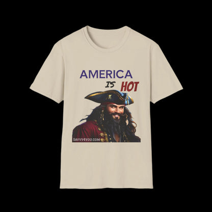 America is HOT Pirate T-Shirt for Tees Lovers, American Flag Shirt, Unisex Graphic Tee, Casual Summer Wear, Gift for Pirate Fans