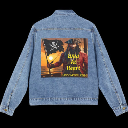 Blackbeard Wild at Heart Pirate-Themed Men's Denim Jacket, Fashion for Men, Casual Wear for All Occasions, Birthday Gift, Nautical Style