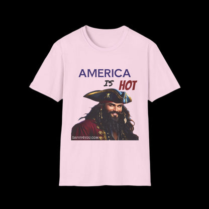 America is HOT Pirate T-Shirt for Tees Lovers, American Flag Shirt, Unisex Graphic Tee, Casual Summer Wear, Gift for Pirate Fans