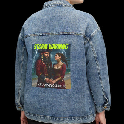Blackbeard - Storm Warning Womens Denim Jacket, Romantic Pirate Denim Jacket, Casual Outerwear, Vintage Style, Unique Gift, Trendy Fashion for Women