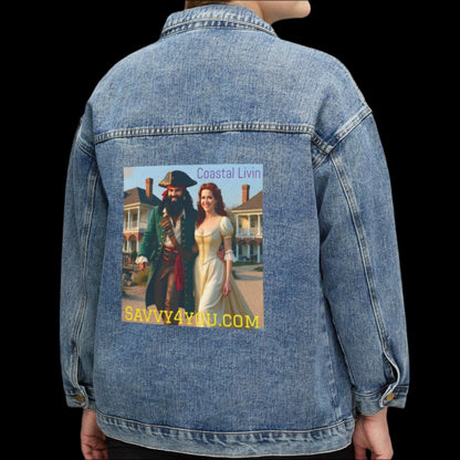 Blackbeard Coastal Livin Pirate Women's Denim Jacket, Casual Denim Wear, Pirate Jacket, Summer Layering, Trendy Fashion Statement