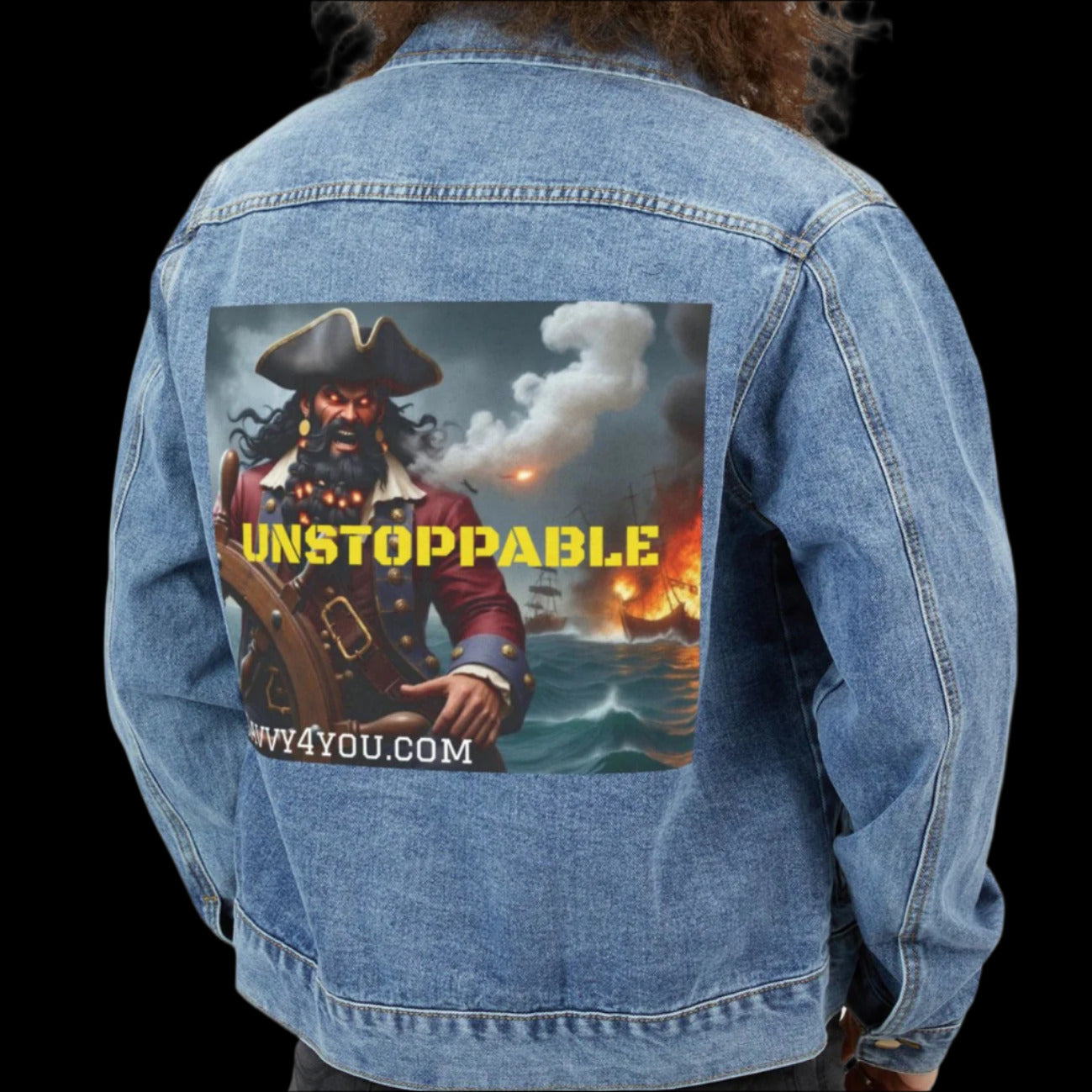 Blackbeard - UNSTOPPABLE Men's Pirate Denim Jacket | Vintage Style, Casual Wear, Gift for Him, Festival Fashion, Eco-Friendly