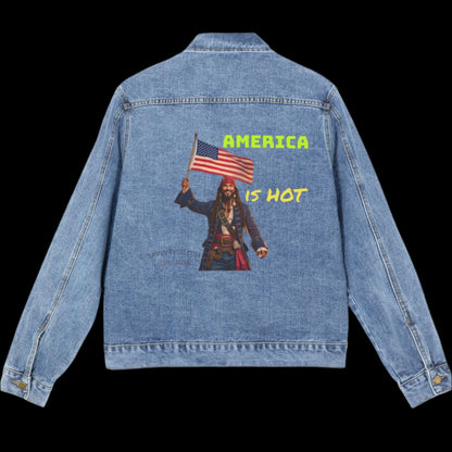 Blackbeard - America is HOT Men's Denim Jacket, American Pride Outerwear, Casual Cool Style, Independence Day Fashion, Gift for Him