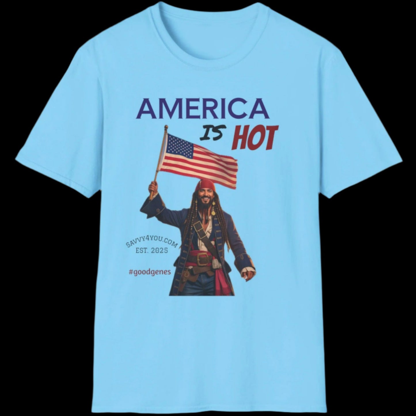 America is HOT Pirate T-Shirt for Tees Lovers, American Flag Shirt, Unisex Graphic Tee, Casual Summer Wear, Gift for Pirate Fans
