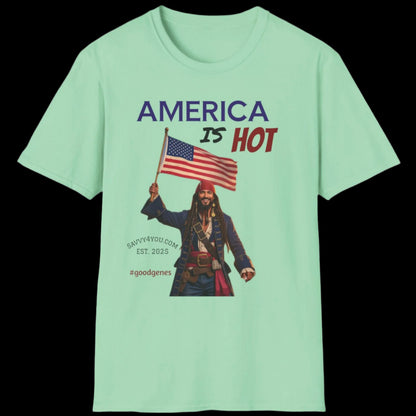 America is HOT Pirate T-Shirt for Tees Lovers, American Flag Shirt, Unisex Graphic Tee, Casual Summer Wear, Gift for Pirate Fans