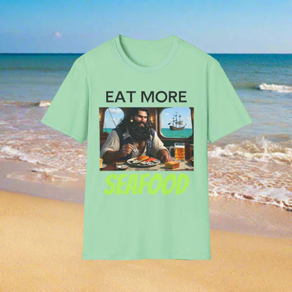Blackbeard - EAT MORE SEAFOOD T-Shirt for Tees Lovers, American Flag Shirt, Unisex Graphic Tee, Casual Summer Wear, Gift for Pirate Fans